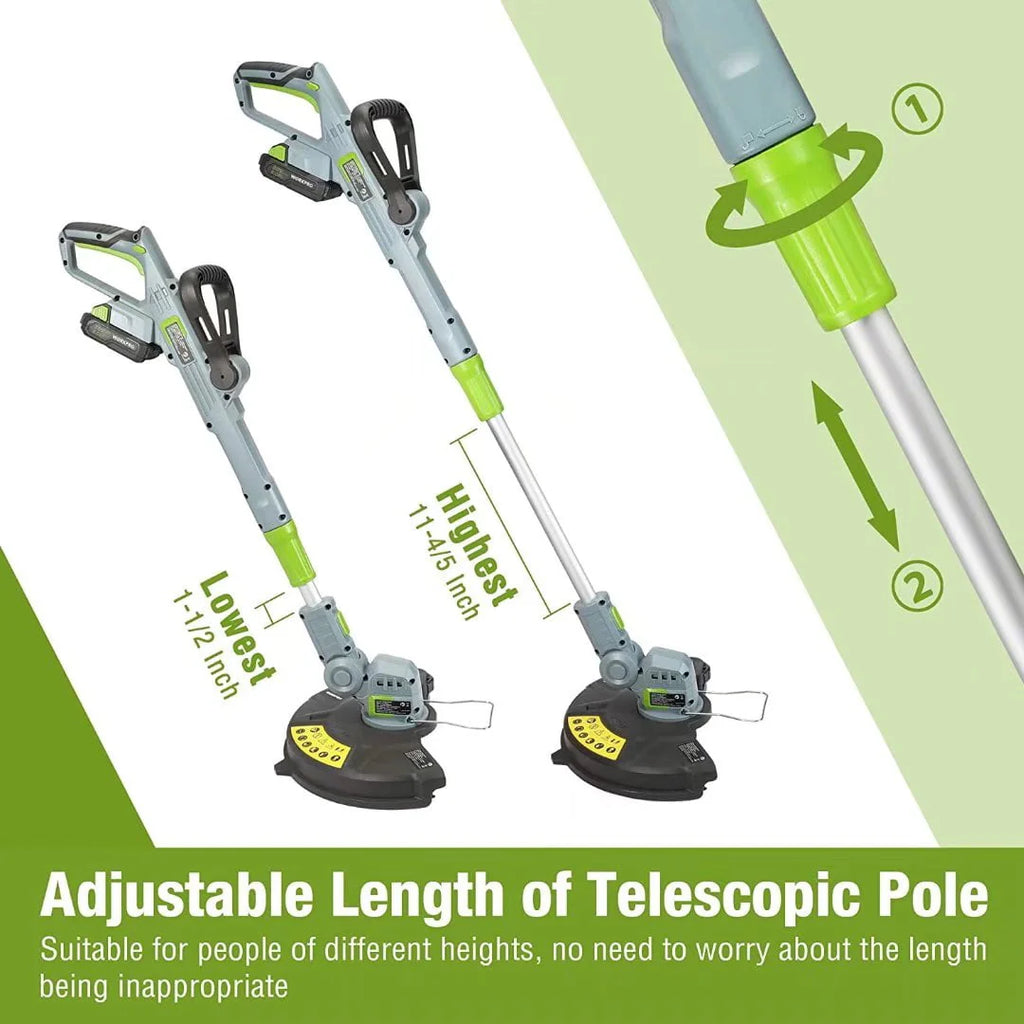 WORKPRO 20V Cordless String Trimmer/Edger, 12-inch, Power Tool with 2Ah Lithium-Ion Battery, 1 Hour Quick Charger, 16.4ft Trimmer Line Included