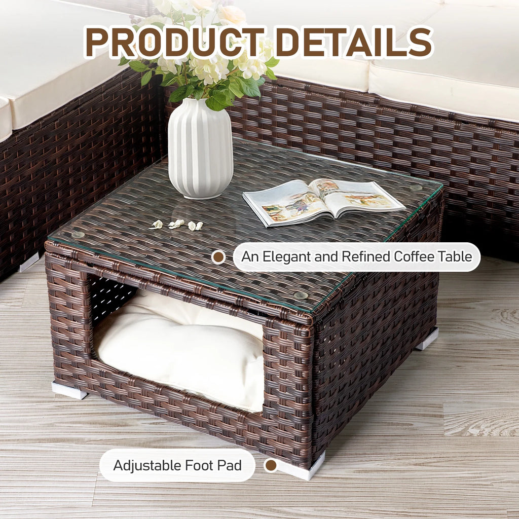 Ktaxon 7-Piece Wicker Patio Furniture Set, Patio Furniture Set with Water Resistant Thick Cushions and Coffee Table, Beige