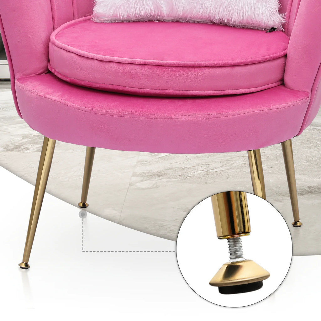 MoNiBloom Set of 2 Velvet Tufted Accent Chair with Pillow and Stool, Upholstered Modern Single Sofa Side Chair with Padded Seat and Golden Metal Legs, Living Room Armchair, Black