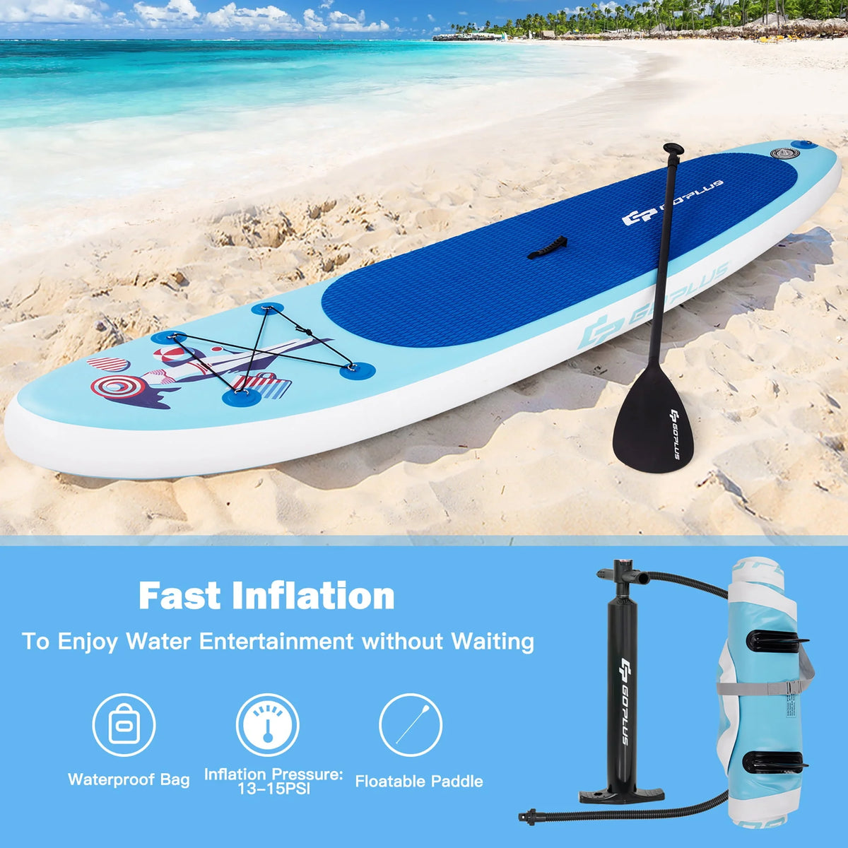 Goplus 10' Inflatable Stand Up Paddle Board SUP W/Adjustable Paddle Pump Leash