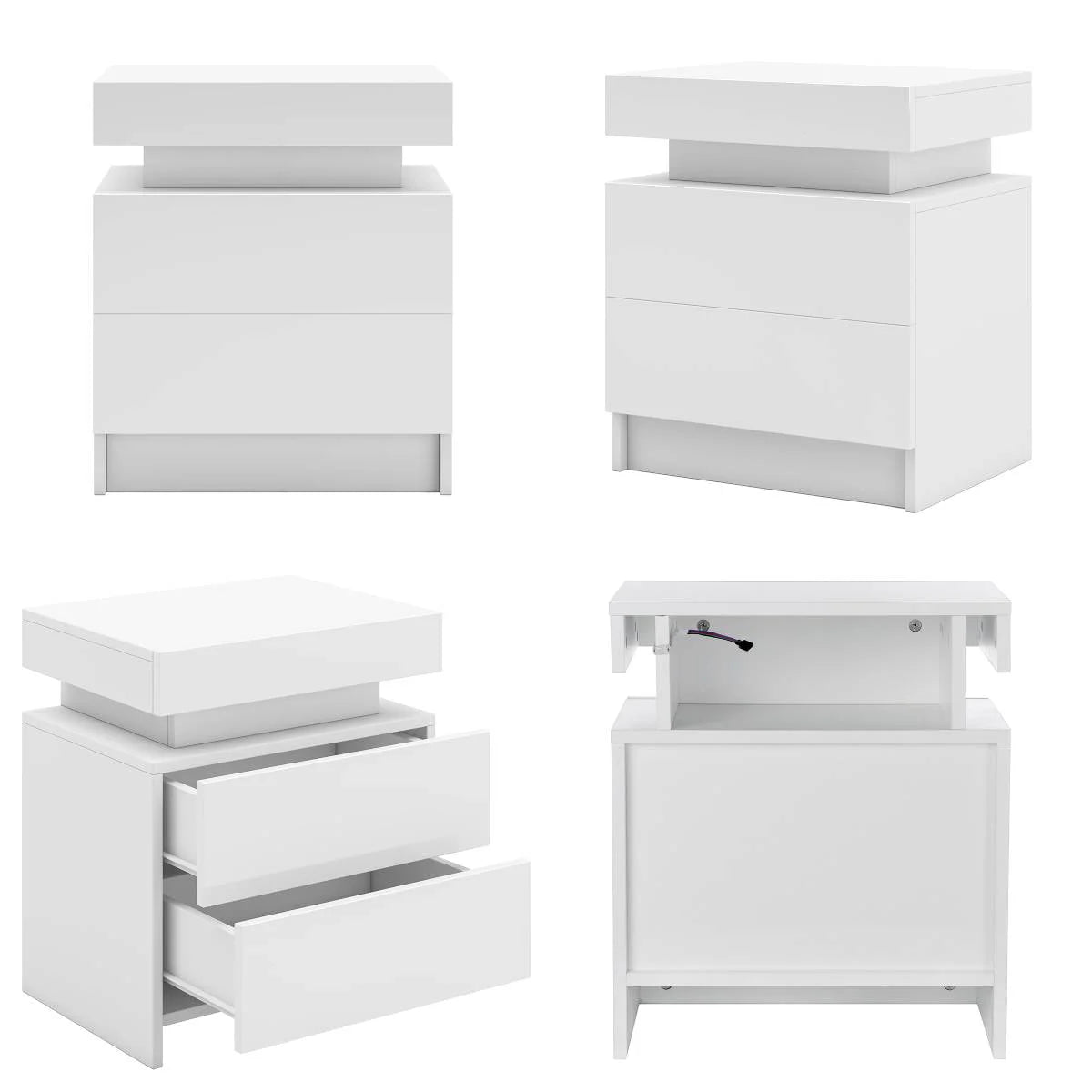 Hommpa 2 Drawer Modern Nightstand with RGB LED Light High Gloss Bedside Tables for Bedroom White