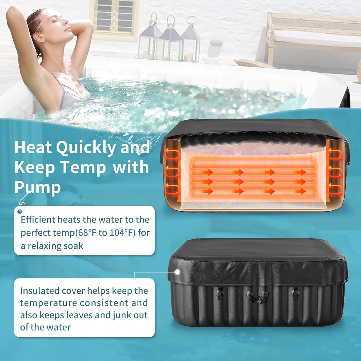 4-6 Person Inflatable Hot Tub, Large Polygon Portable Blow up Hot Tub, Leak-Proof PVC Outdoor Spa with 130 Air Jets, Insulated Cover and Heater Pump, 77 X 77 X 25