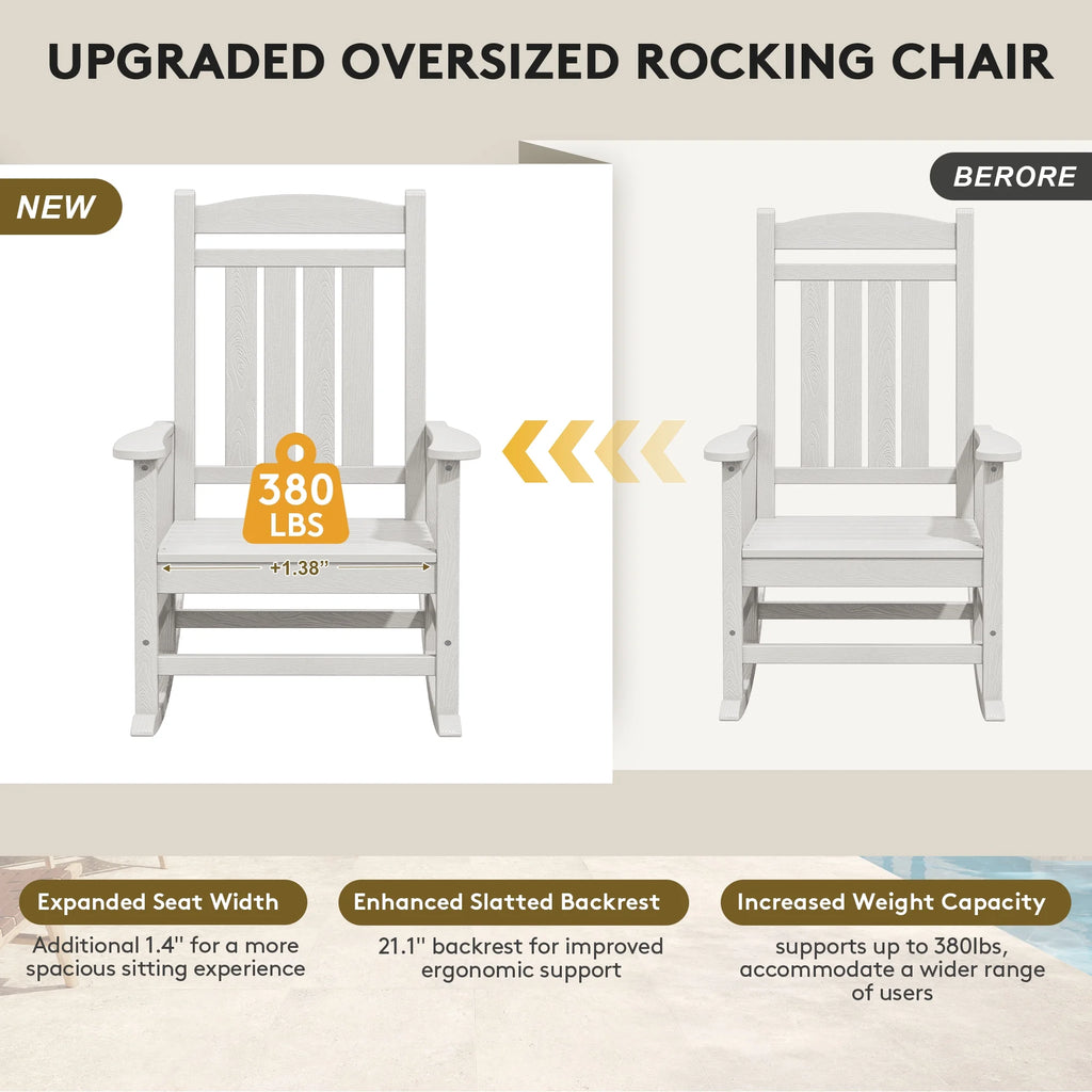 KINGYES Outdoor Rocking Chair Set of 2, HDPE Patio Rocking Chair, Heavy Duty Front Porch Rocker, Navy