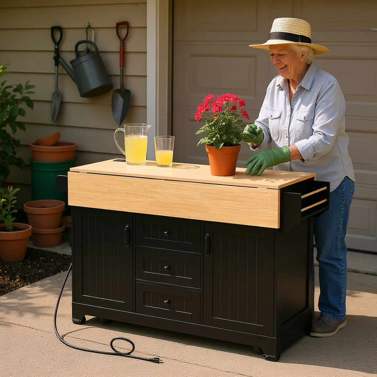 Homy Casa Rolling Large Garage Storage Cabinet with Dual Drop Leaves, Power Outlets for Office Gym, School
