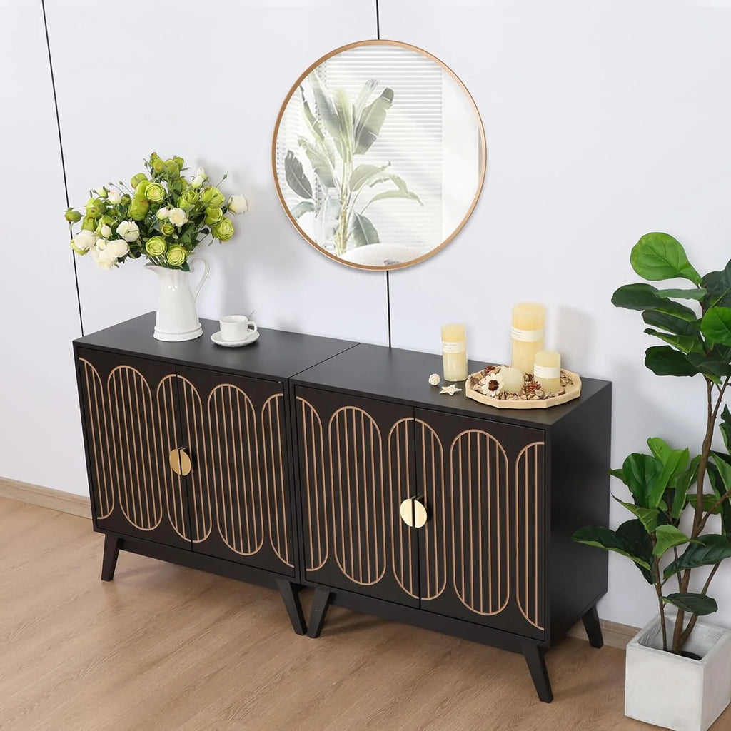 LEFHDA 2PCS Buffet Cabinet, Sideboard Cabinet with Storage, Accent Storage Cabinet with Carved Arc Door Design for Kitchen Dining Room, 2 Doors Buffet Cabinet with Adjustable Shelves