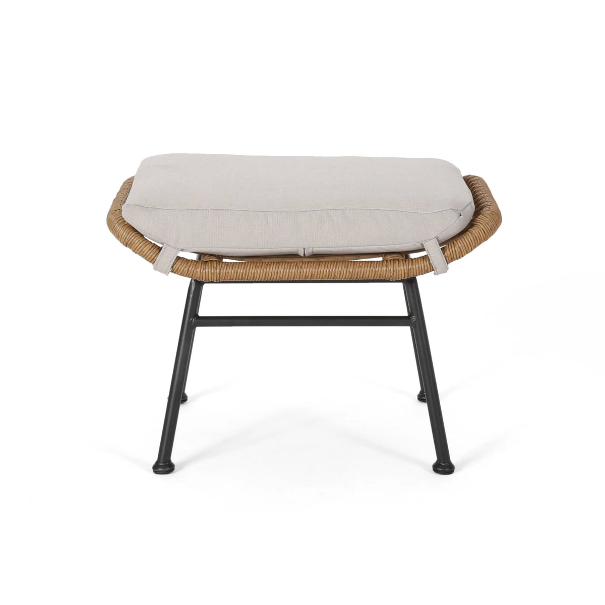 Gloria Outdoor Modern Boho Wicker Ottoman with Cushions (Set of 2)