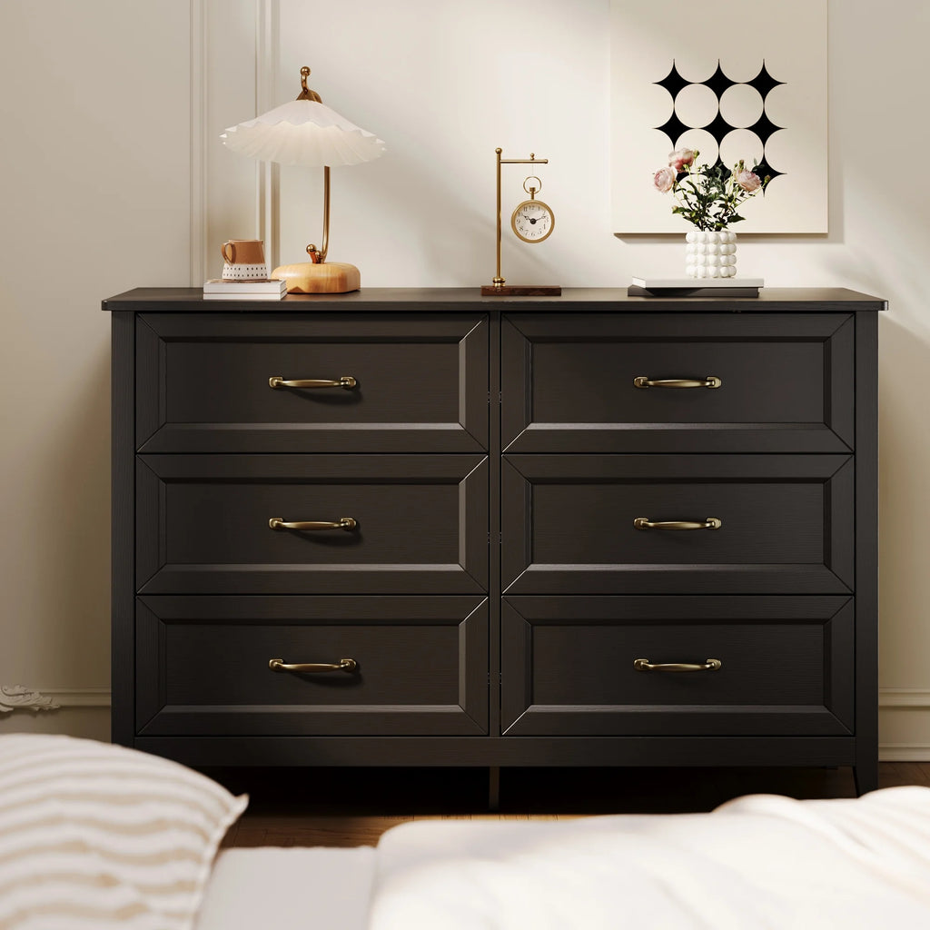 White Dresser, Lofka 6 Drawer Dresser for Bedroom, Chests of Drawers for Living Room, White Brown