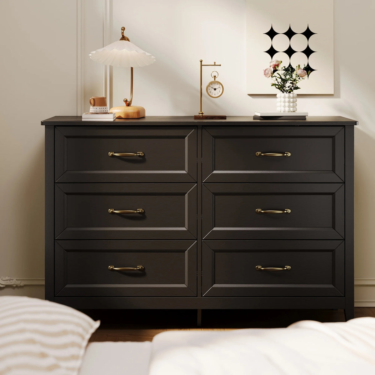 White Dresser, Lofka 6 Drawer Dresser for Bedroom, Chests of Drawers for Living Room, White Brown