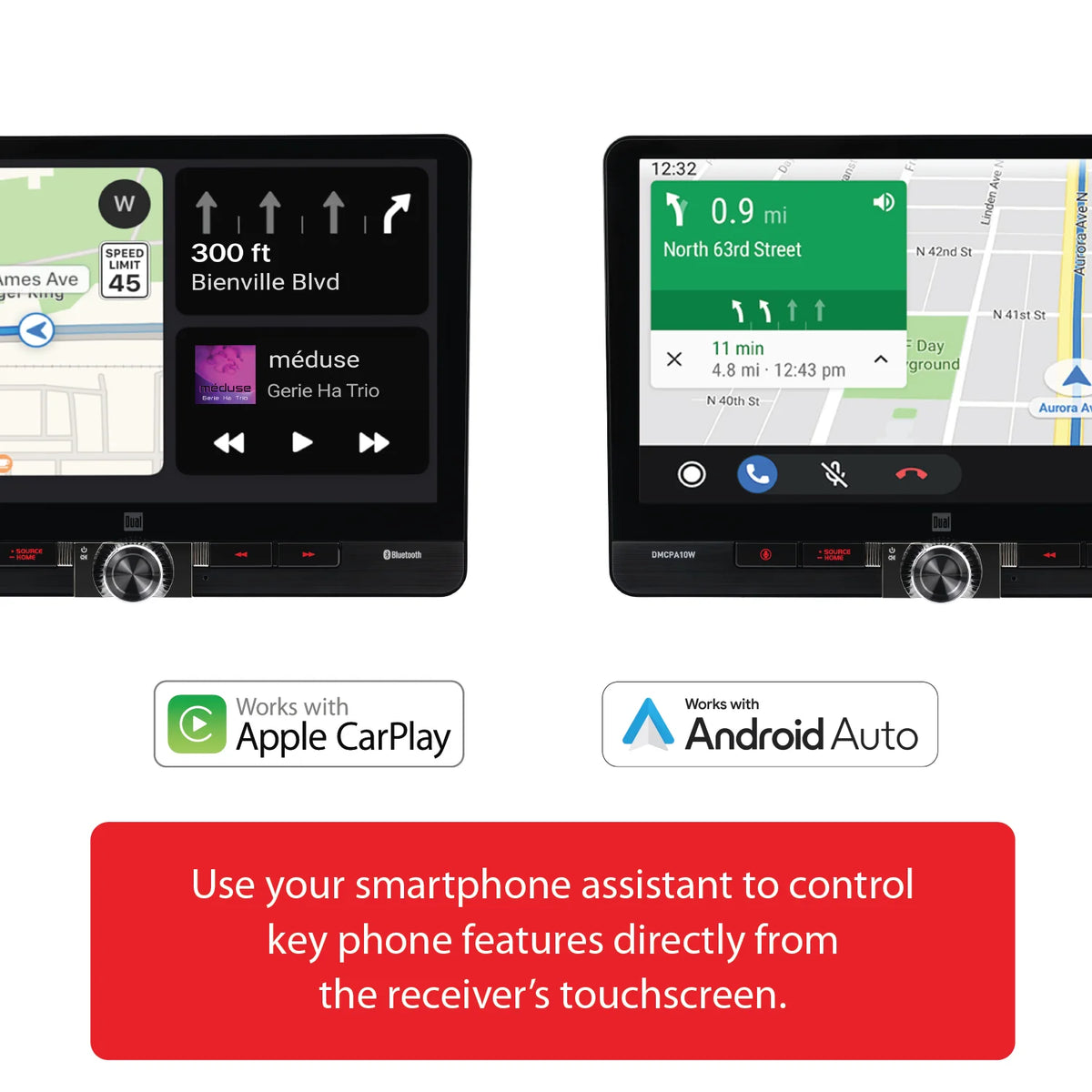 Dual Electronics 10.1" Touchscreen Car Stereo Receiver with Wireless Apple CarPlay & Android Auto Includes Single & Double DIN Adapters, Bluetooth, USB DMCPA10W (New)