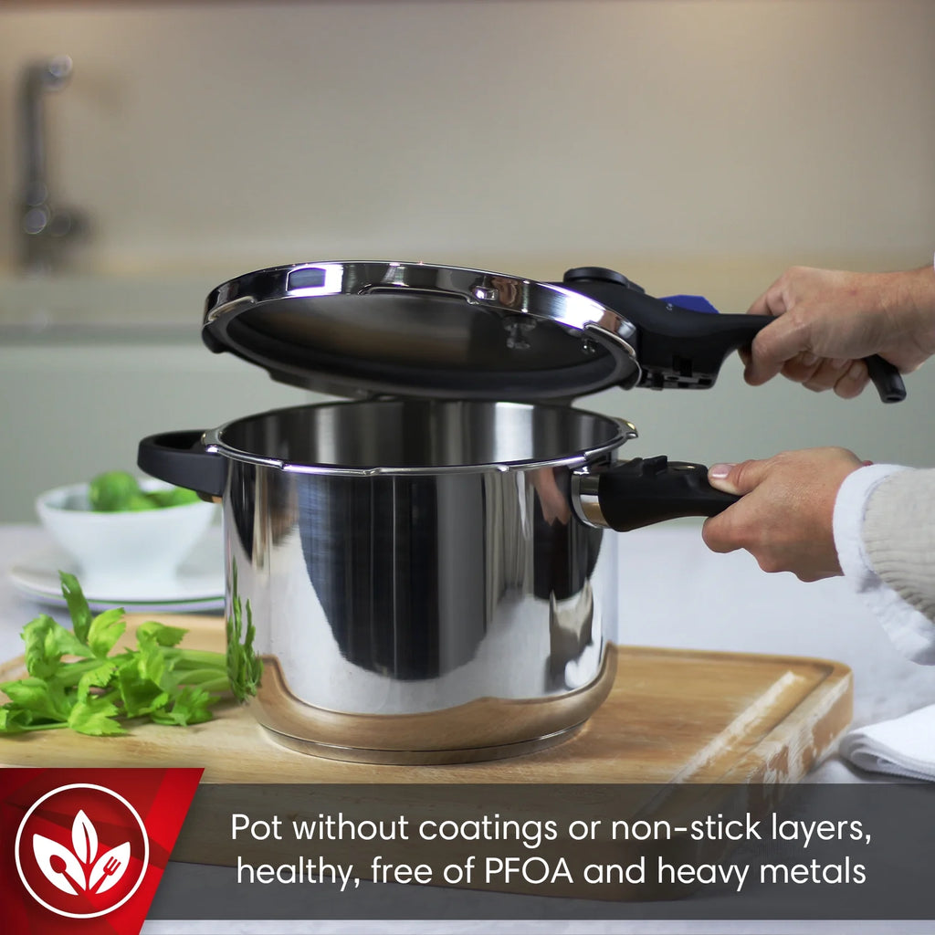 MAGEFESA Favorit Six Stainless Steel  Pressure Cooker Set, 3.2 Qt & 6.3 Qt, Induction Compatible Special Edition (Steam Basket, Lid & Recipe Book)
