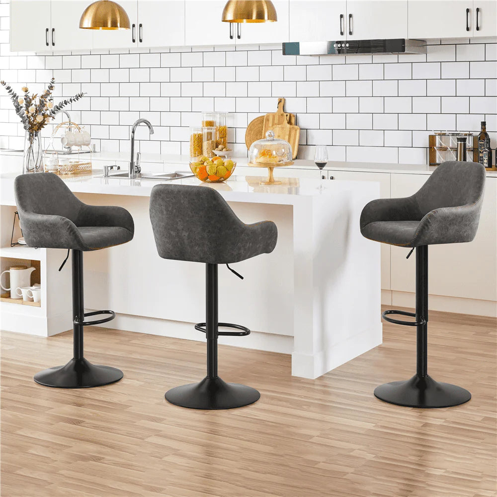 Smile Mart Adjustable Vintage Faux Leather Bar Stools with Backrest, Set of 2, Gray