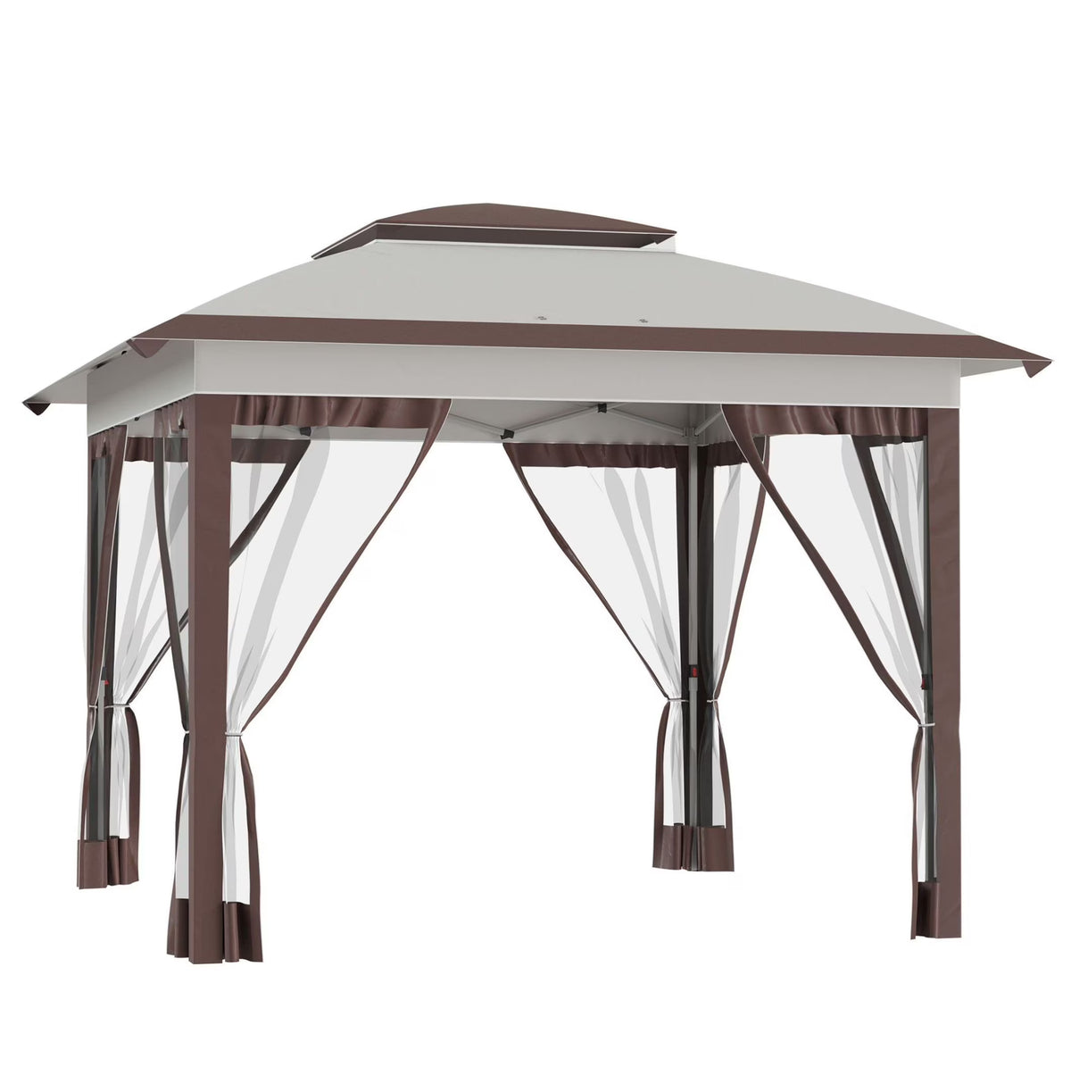 12' x 12' Pop Up Canopy Tent with Netting and Carry Bag, Instant Sun Shelter with 137 sq.ft Shade, Beige and Brown