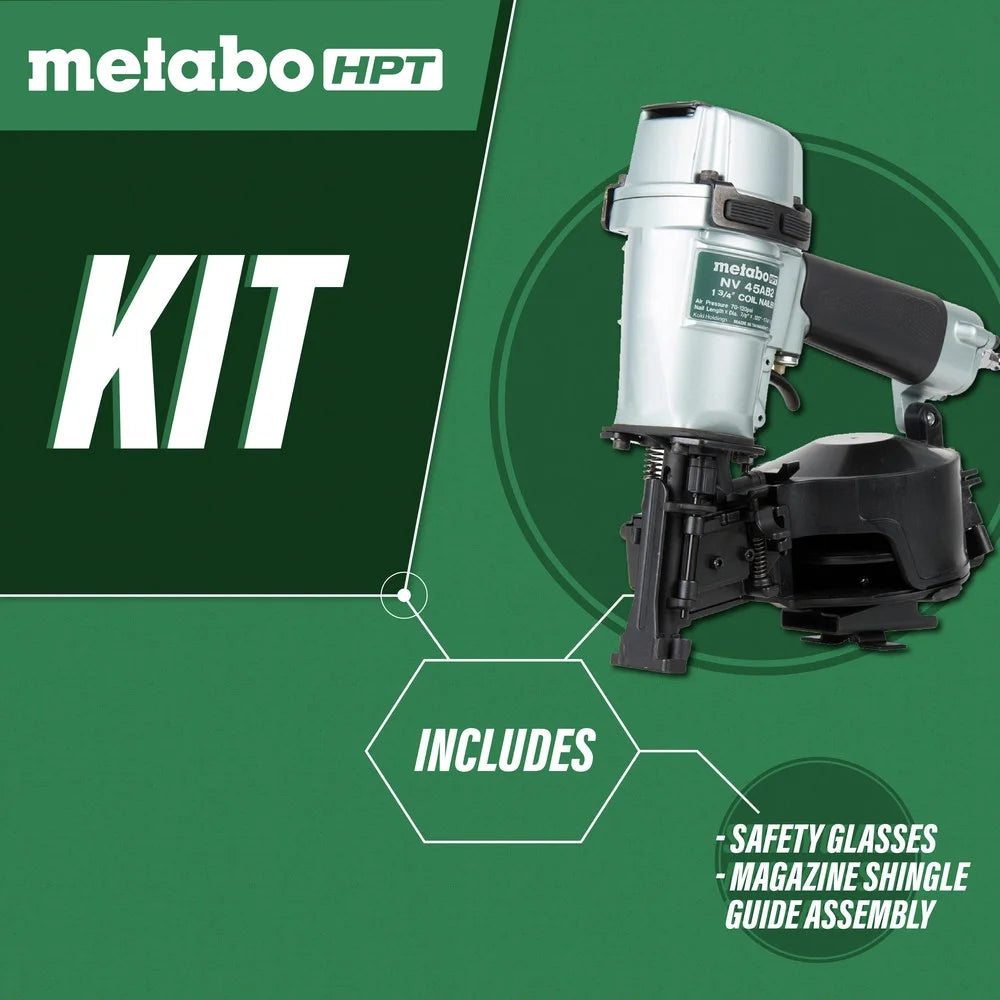 Metabo HPT Roofing Nailer, Pro-preferred Pneumatic Power Nailers in Roofing tools, Pneumatic Roofing Nailer for Asphalt Roofing Shingles, Nailer 16 Degree 7/8 to 1-3/4 Roofing Nails, NV45AB2