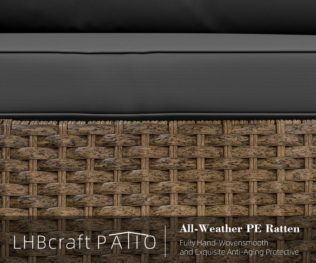 Bifanuo 7 Piece Patio Furniture Set, Outdoor Furniture Patio Sectional Sofa, All Weather PE Rattan Outdoor Sectional with Beige Cushions and Table, Black Wicker