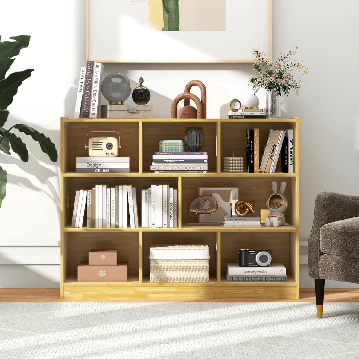 Costway 3-tier Open Bookcase 8-Cube Floor Standing Storage Shelves Display Cabinet White