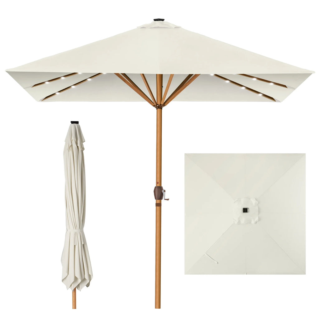 Best Choice Products 9ft Deep Square Solar LED Lighted Patio Umbrella w/ Woodgrain Pattern, UV-Resistant - Black
