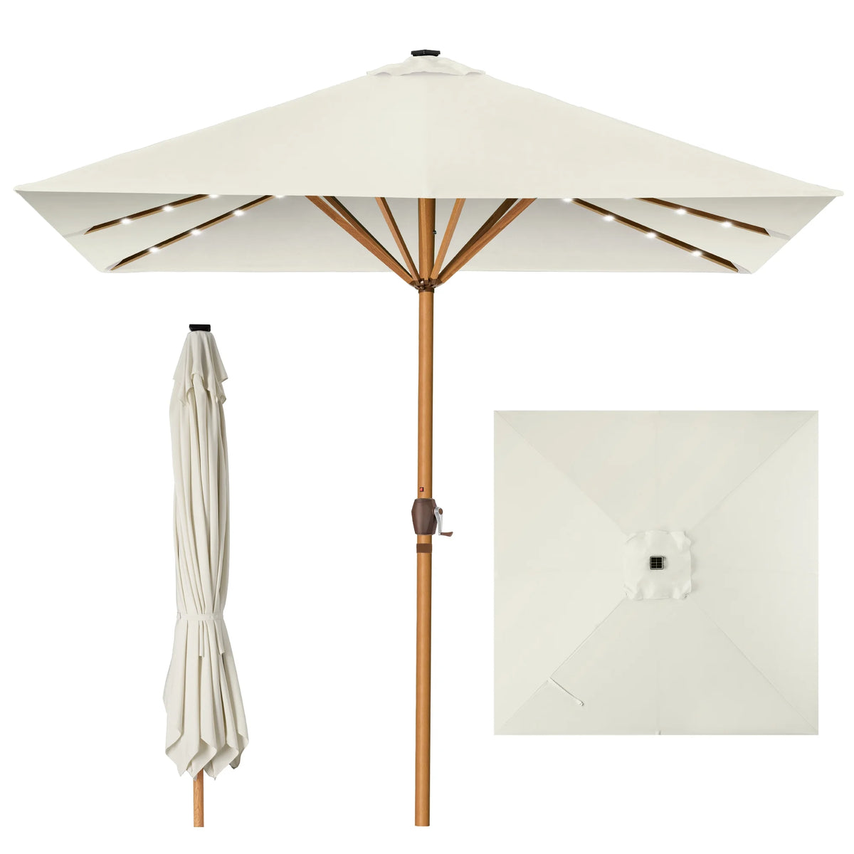 Best Choice Products 9ft Deep Square Solar LED Lighted Patio Umbrella w/ Woodgrain Pattern, UV-Resistant - Black