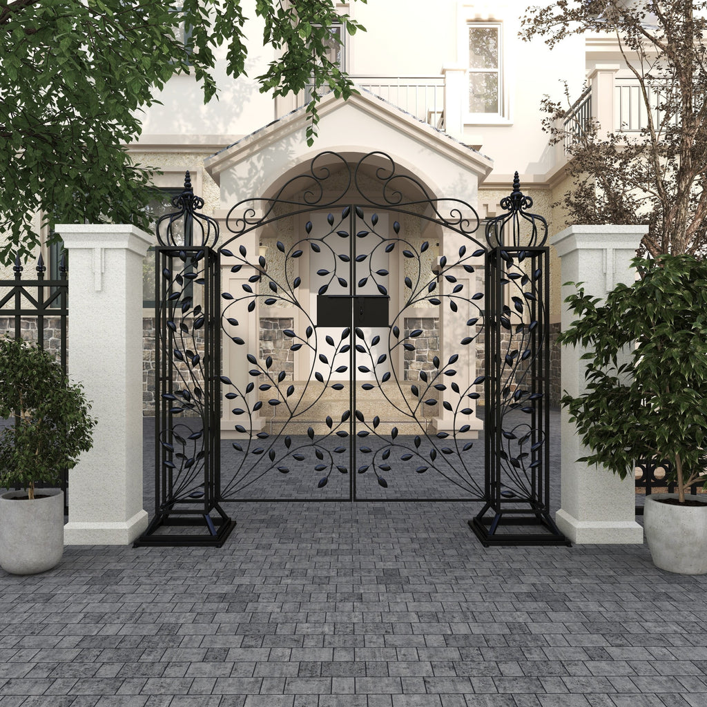 DecMode Traditional Metal Arch with Botanical Design Garden Arbors with Latch Lock Closure, 78"W x 94"H