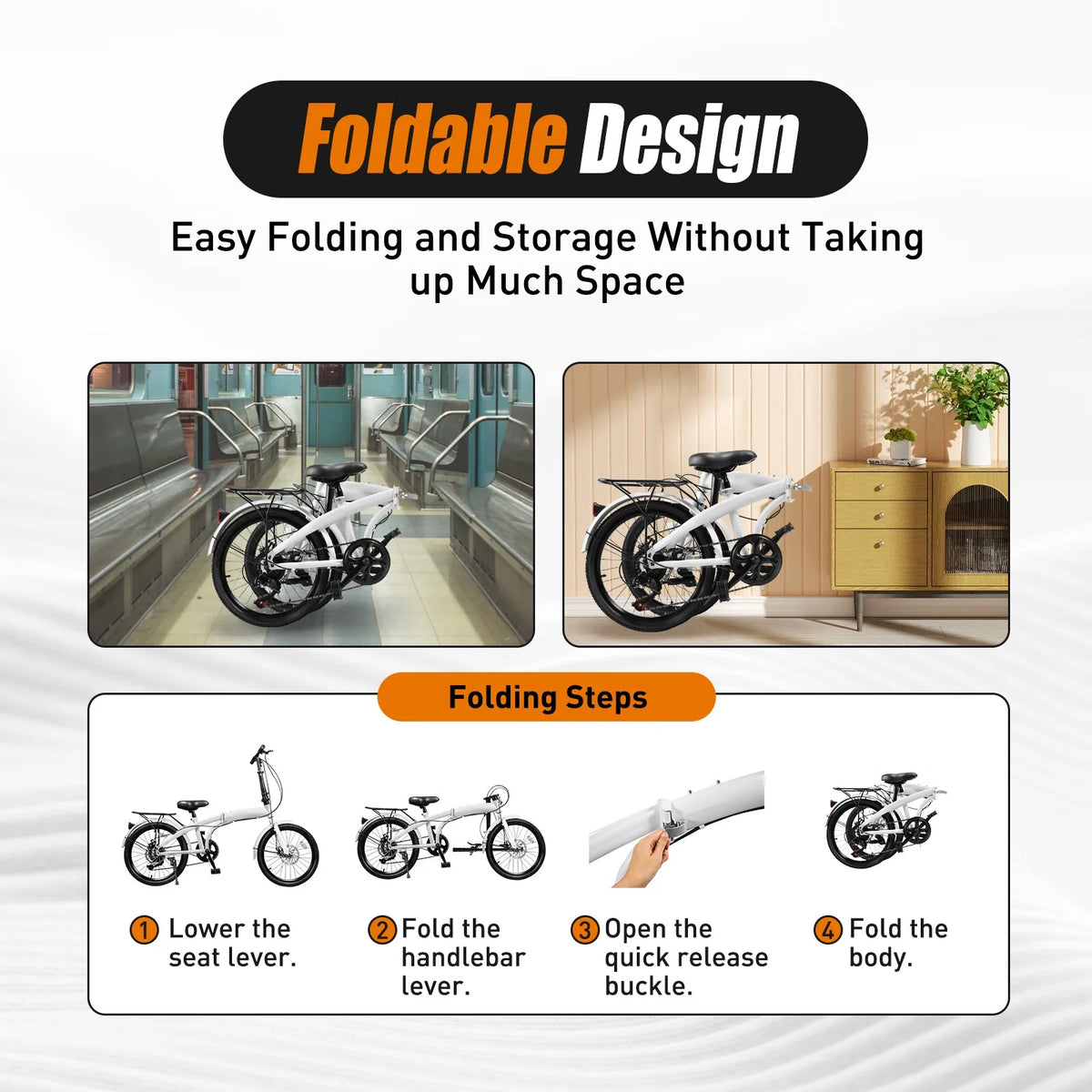 LOYALHEARTDY 20" Folding Bike 7-Speed Unisex Mountain Bicycle Adjustable Height MTB City Bike for Adult Teenager High Carbon Steel Foldable Bicycle for Riding Traveling w/Dual Disc Brakes & Fender