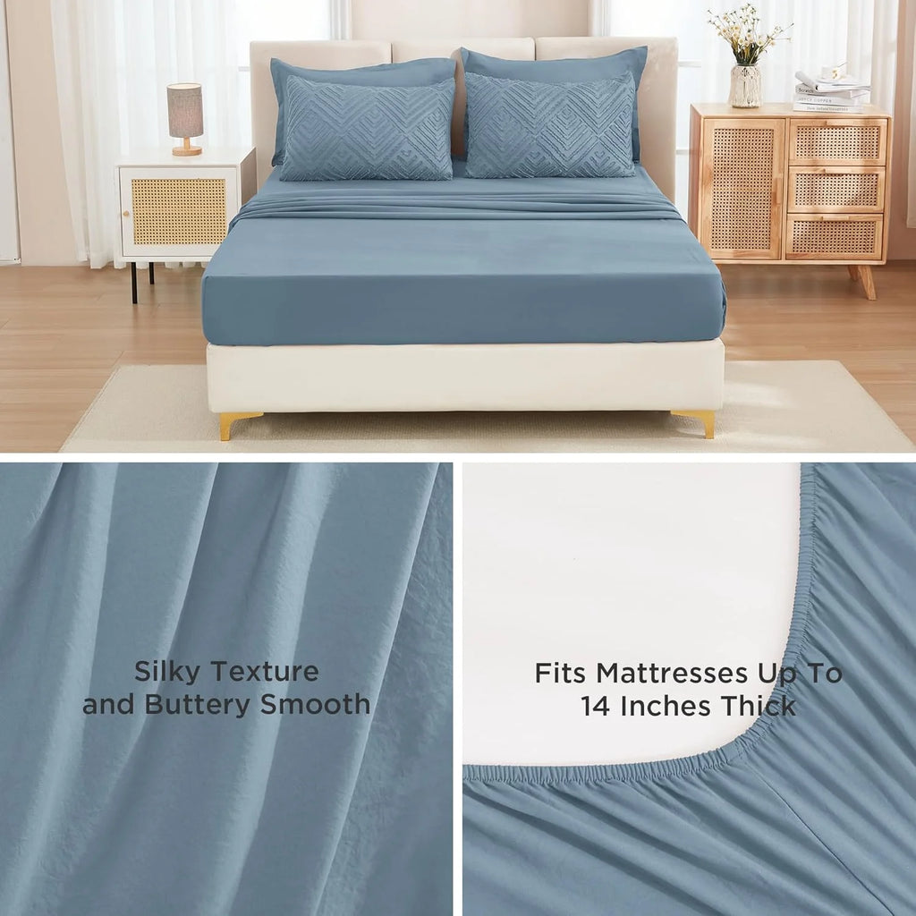 Queen Comforter Set 7 Piece Dark Emerald Green - Bed in a Bag Queen Boho Lightweight Fluffy Tufted Bedding Sets with Comforter, Sheets, Pillowcases & Shams