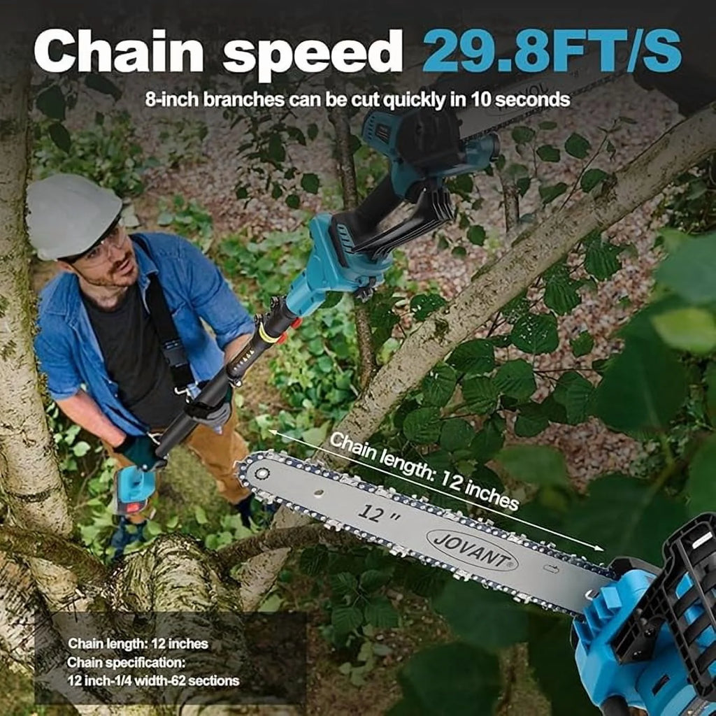 12 inch Cordless Pole Saw with 2 Max 20V*4Ah Batteries, Electric Pole Saw Battery Powered,15-Foot Reach for Tree Trimming