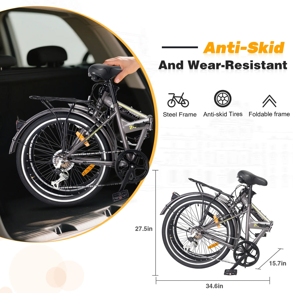 Meghna 24 inch Folding Bike 7 Speed V Brake City Commuter for Men Women Daily Commuting Black
