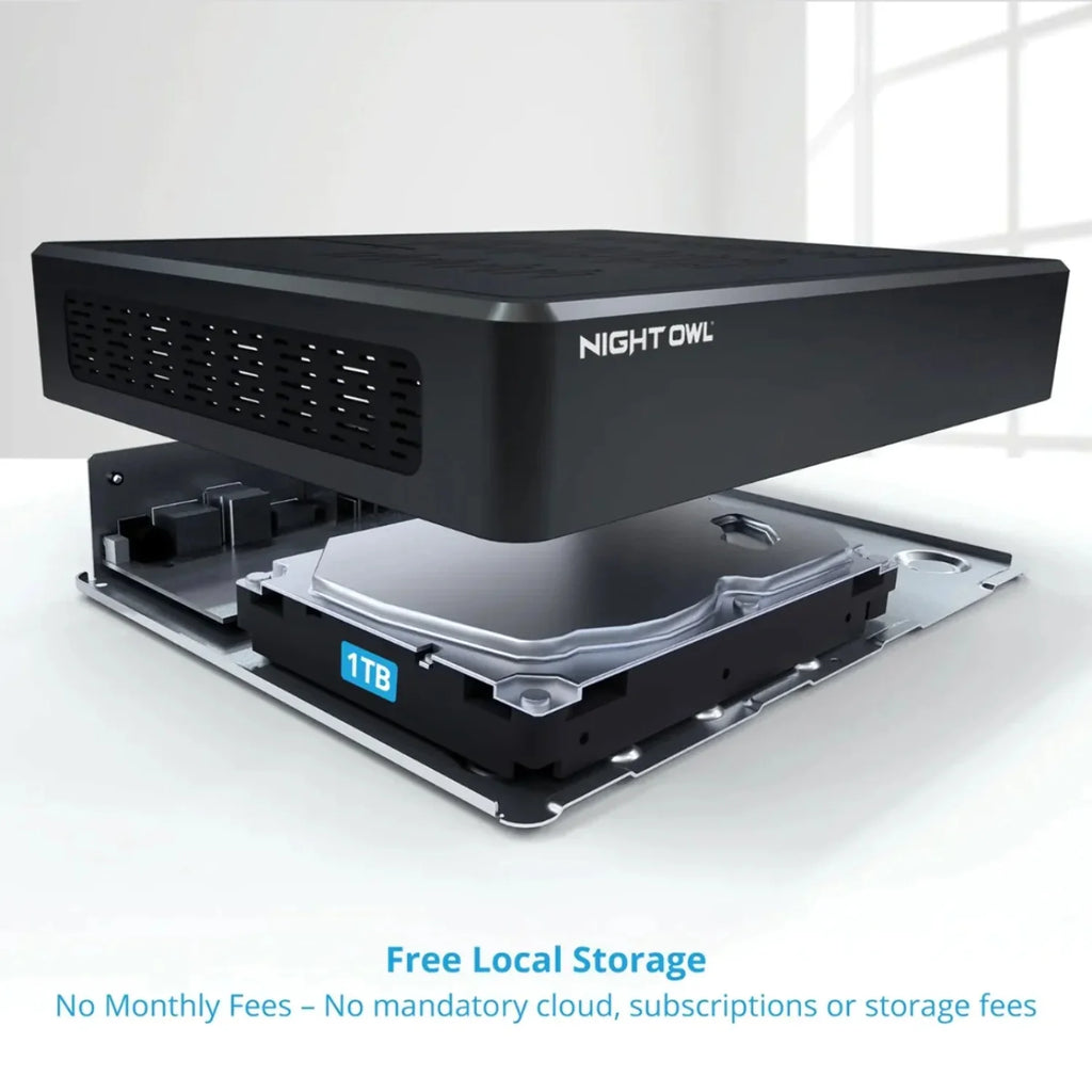 Night Owl 10 Channel 4K Bluetooth Wi-Fi NVR with 1TB Hard Drive and 4 Wi-Fi IP 4K Spotlight Cameras with 2-Way Audio and Audio Alerts and Sirens