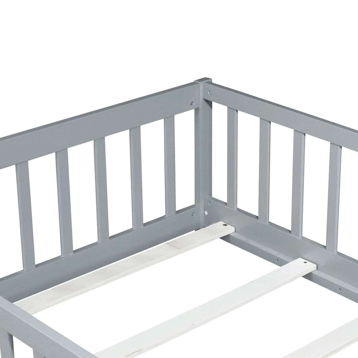 Miniyam Wooden Twin Size Floor Bed with Safety Fence for Kids, Natural