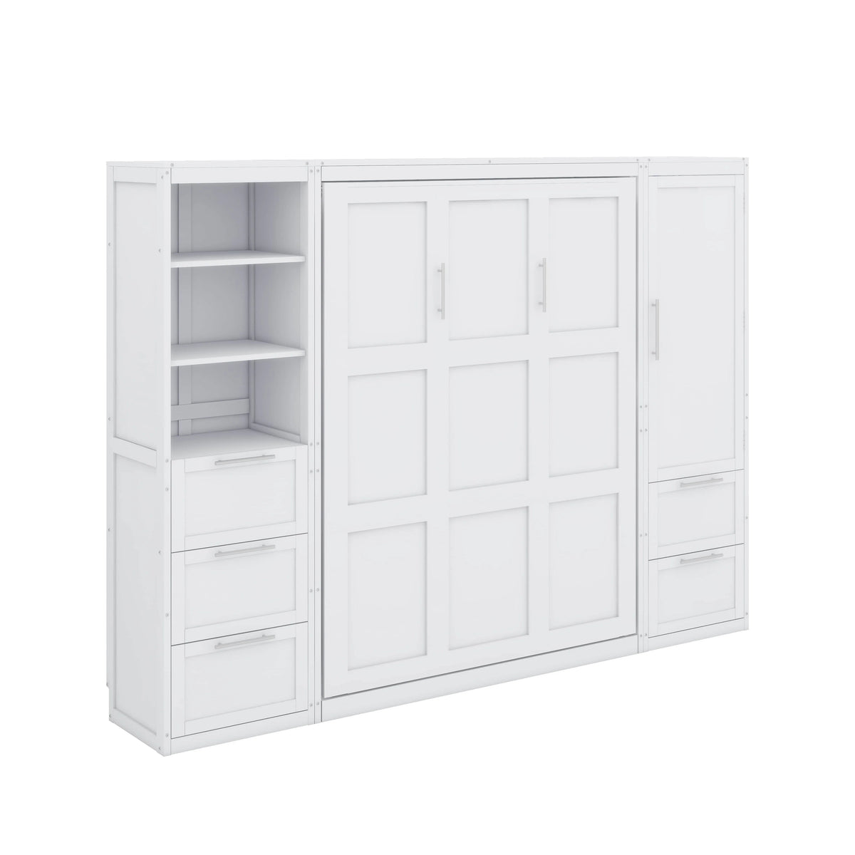 YunNianYang Queen Size Gray Murphy Bed Wall Bed with Closet ,Drawers and Shelves