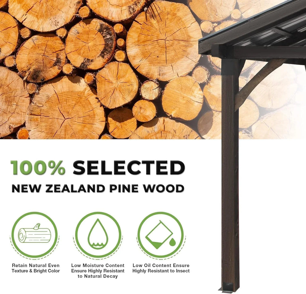 YODOLLA 14.5x12ft Outdoor Wooden Gazebo,Grill Pergola Gazebo Clearance Hard-Top Gazebo for Patios, Garden,Coffee
