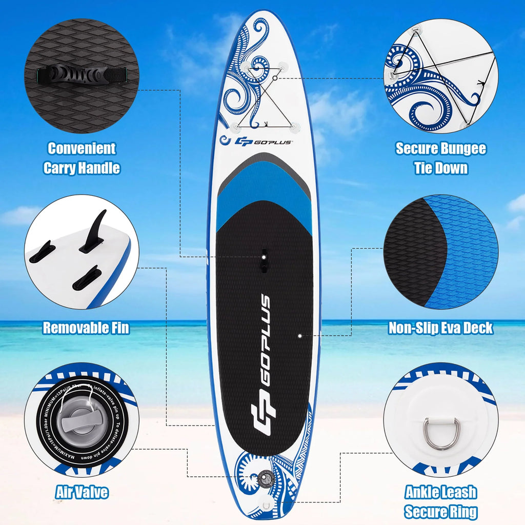 Goplus 10.5’ Inflatable Stand Up Paddle Board 6" Thick SUP W/Carrying Bag Aluminum Paddle