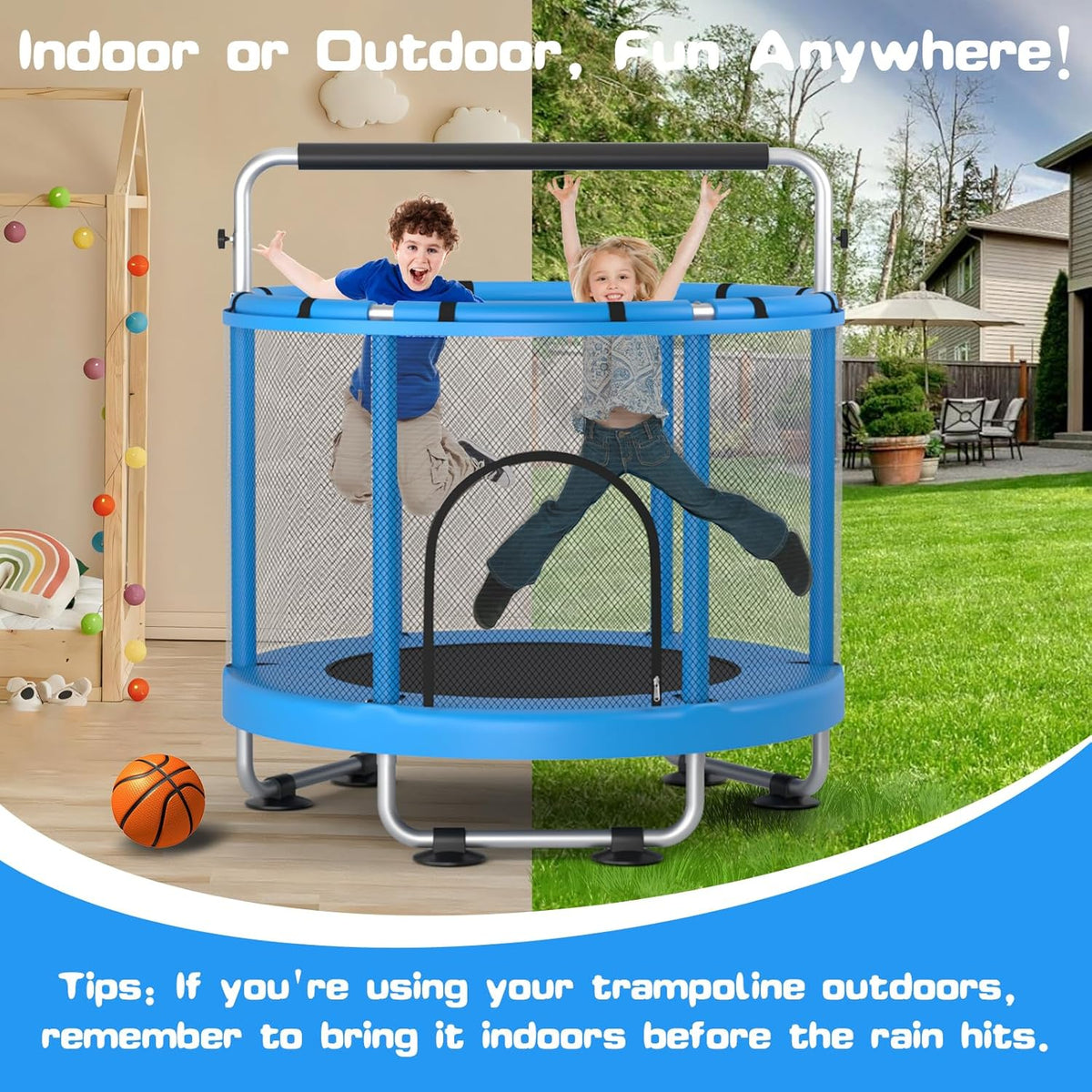 ZCMHAXJ Trampoline for Kids with Adjustable Gymnastics Bar&7 Toys