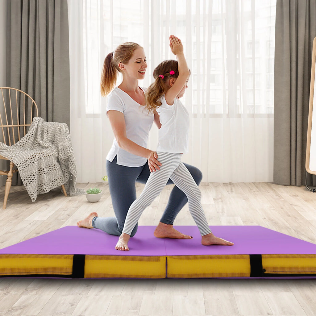 Gymax 4'x4'x4'' Bi-Folding Gymnastic Tumbling Mat W/Handles Home Gym Yoga MMA Purple