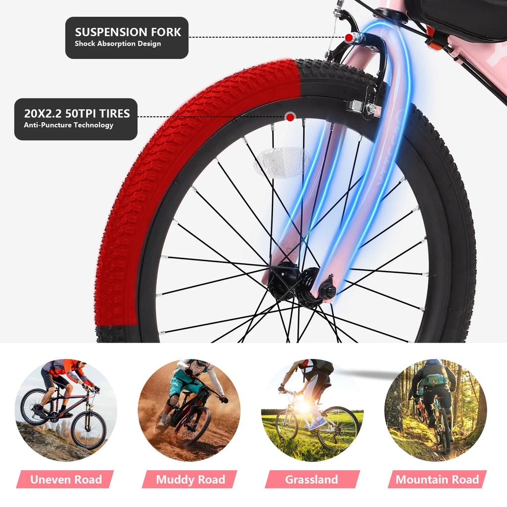 SPPTTY 20-24 inch Bike,6-Speed Mountain Bike for Men Women Boys Girls,Comfort Saddle,Blue