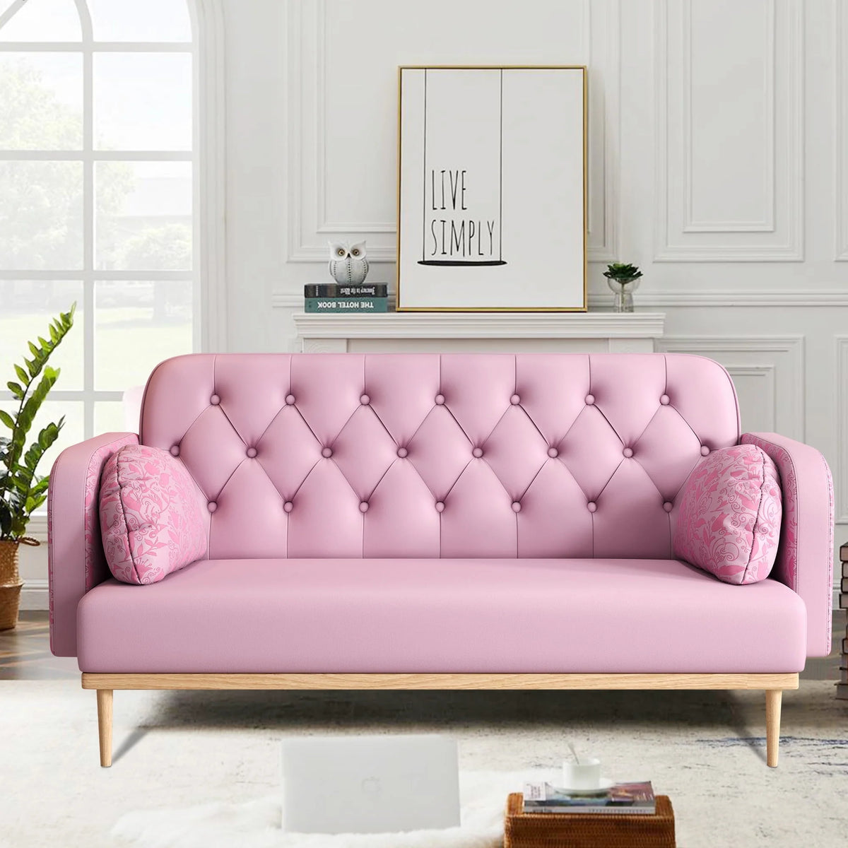 Yocwo Modern Leather blend Loveseat Sofa for Living Room, Pink