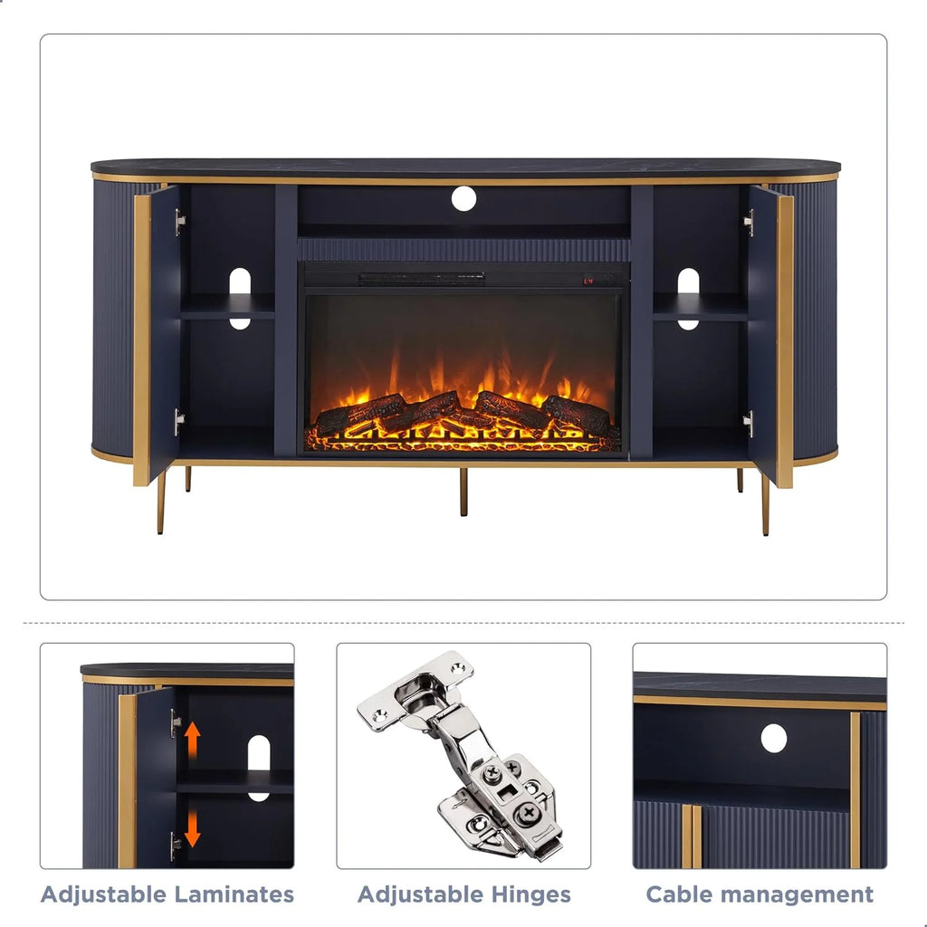 OKD Luxury Fireplace TV Stand for TVs Up to 80 inches, 70" Modern Fluted Entertainment Center with Electric Fireplace, Media Console TV Stand for Living Room,Natural Oak