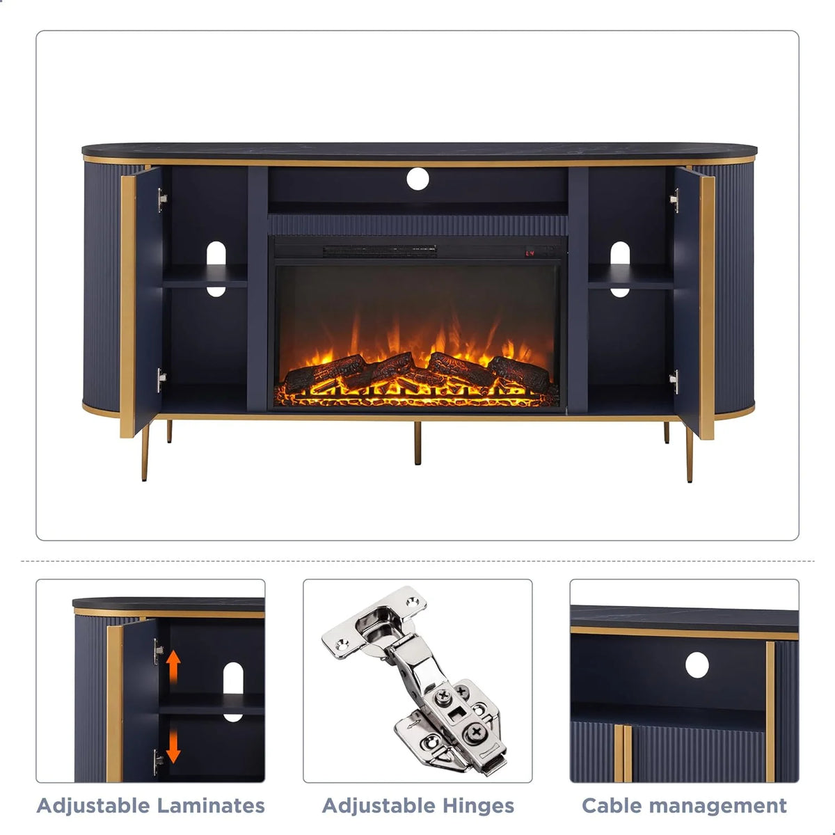 OKD Luxury Fireplace TV Stand for TVs Up to 80 inches, 70" Modern Fluted Entertainment Center with Electric Fireplace, Media Console TV Stand for Living Room,Natural Oak