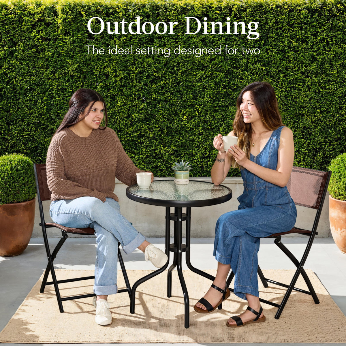 Best Choice Products 3-Piece Patio Bistro Dining Furniture Set w/ Glass Tabletop, Folding Chairs - Gray