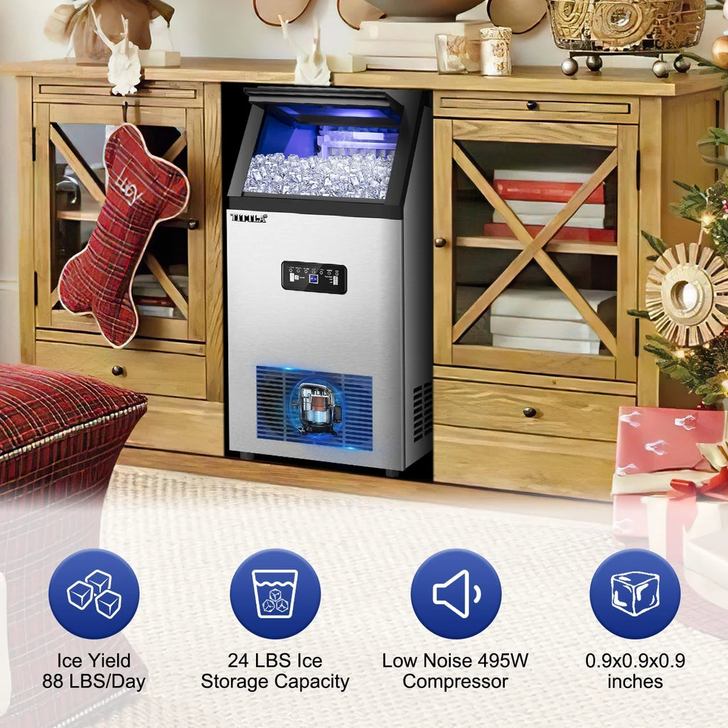 TITTLA 100Lbs/24H Commercial Ice Maker Machine,24 Lbs Storage,45 Ice Cubes in 12-15 Mins,Stainless Steel Ice Maker for Home Bar Cafe
