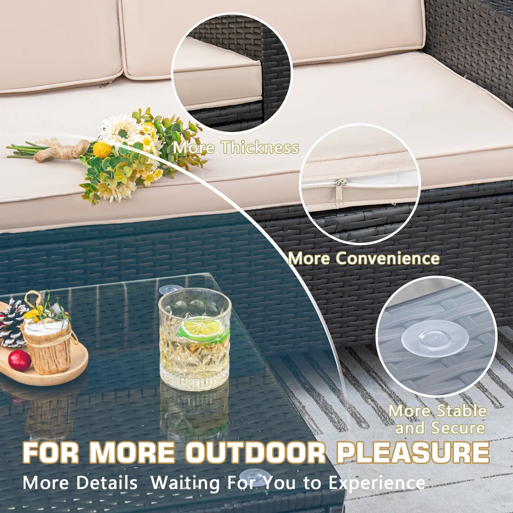Lacoo 4 Pieces Patio Furniture Sets Rattan Chair Wicker Conversation Sofa Set Outdoor Tble and Chairs for Backyard Porch Garden Poolside Balcony, White
