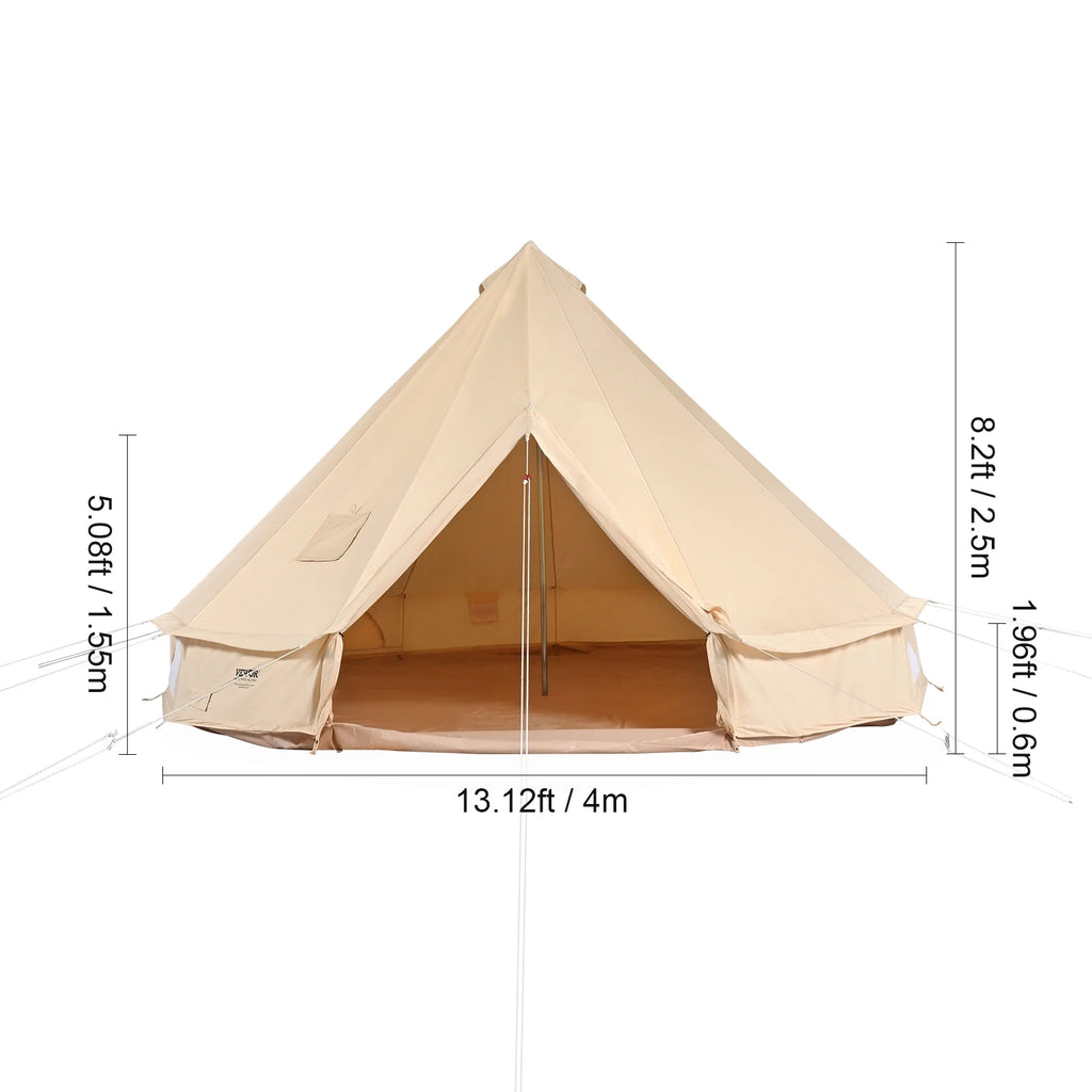 VEVOR Canvas Bell Tent, 4 Seasons 4 m/13.12 ft Yurt Tent, Canvas Tent for Camping with Stove Jack, Breathable Tent Holds up to 6 People, Family Camping Outdoor Hunting Party