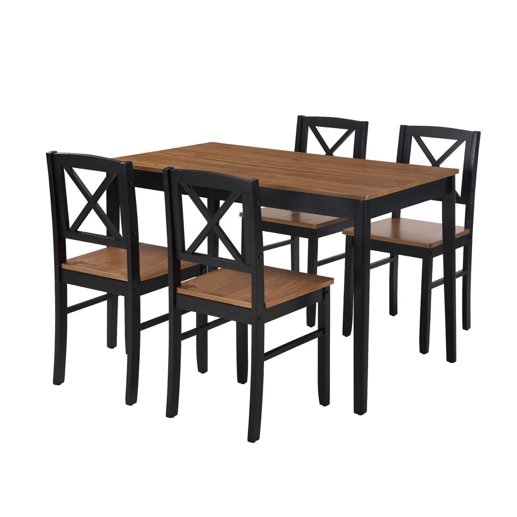 Seizeen Solid Wood Kitchen Table and Chairs, Dining Room Table Set for 4 with Gray Upholstered Chairs, Wood Grain Table Heavy-Duty Frame, Rustic Minimalist Style Breakfast Nook Set