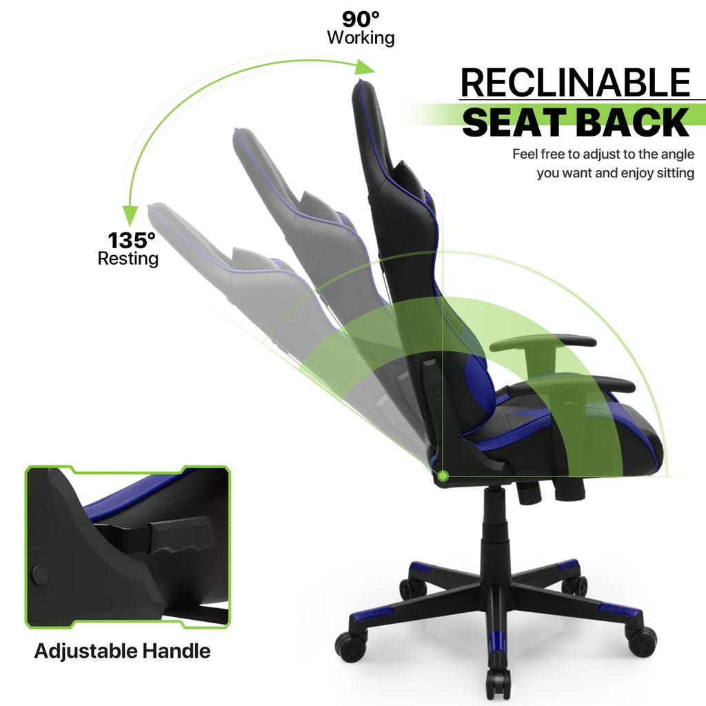 Magshion Ergonomic Gaming Chair, Comfortable Gaming Chair, Computer Chair Leather Desk Chair Adjustable Swivel Gaming Office Chair, Blue