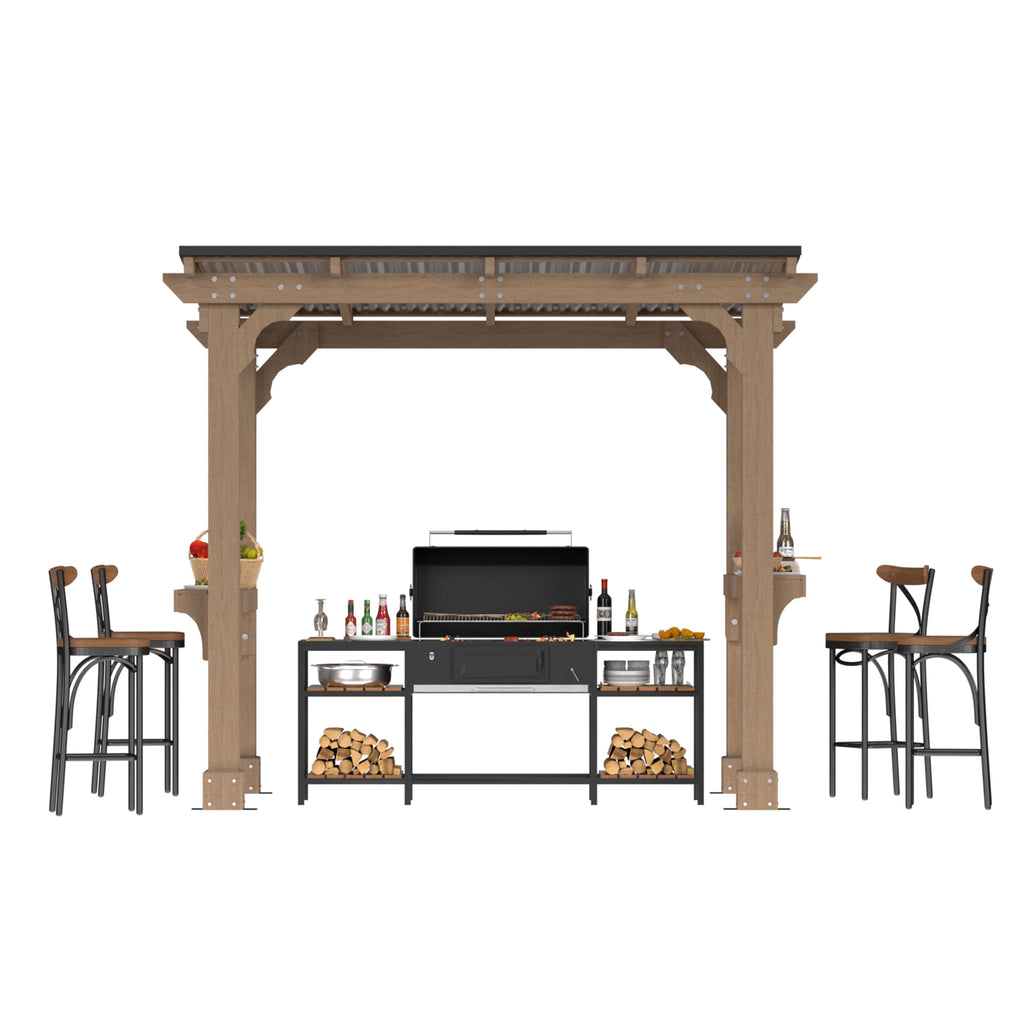 VEIKOUS 8' x 5' Outdoor Grill Gazebo w/Workstation Shelves, Multi-Use Gazebo for Lawn, Garden