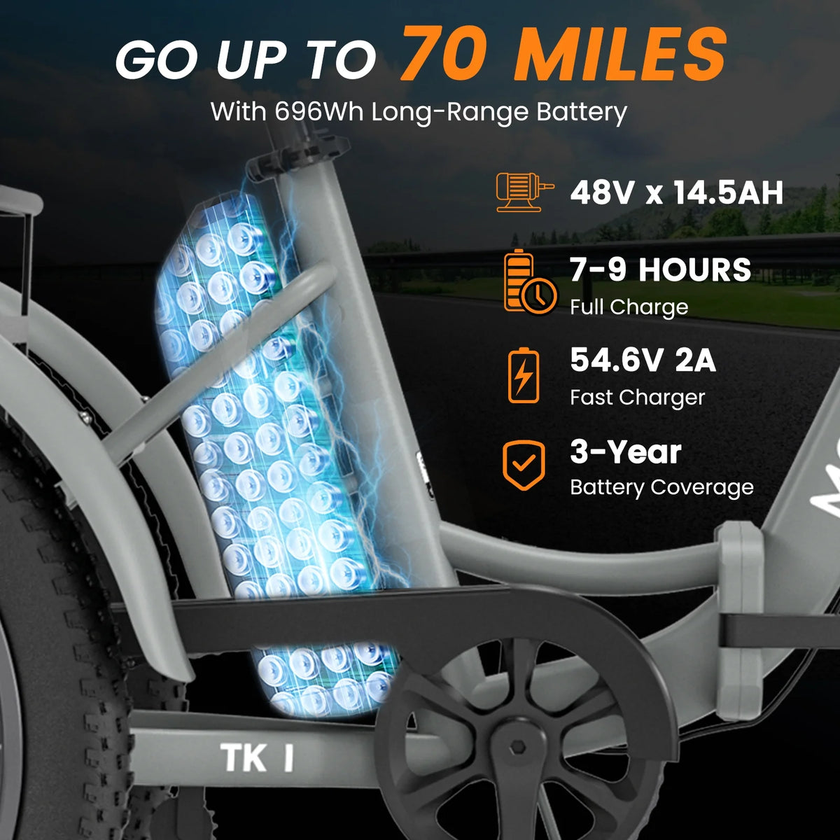 MOONCOOL TK1 Folding Electric Tricycle for Adults,48V 14.5Ah Removable battery, 500W Peak 1000w Motor, 20" Fat Tire Step-Thru 3Wheel Electric Bicycle w/Front&Rear Baskets, Certified to UL 2849 by SGS