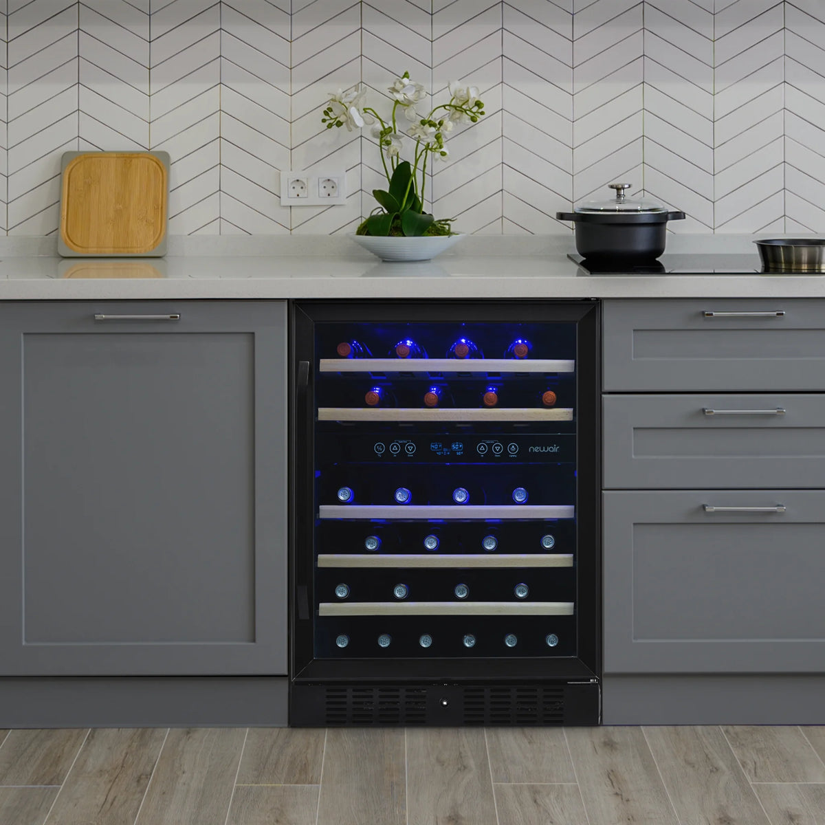 Newair 24-inch 46 Bottle Wine Cooler Refrigerator, Built-in Dual Zone Wine Fridge in Black Stainless Steel for Home, Office or Bar