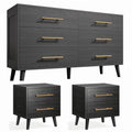 Noelse 3 Piece Bedroom Furniture Set, 6 Drawer Dresser with 2 Nightstands, Modern Wood Storage Organizer with Metal Handles for Bedroom, Living Room,Black
