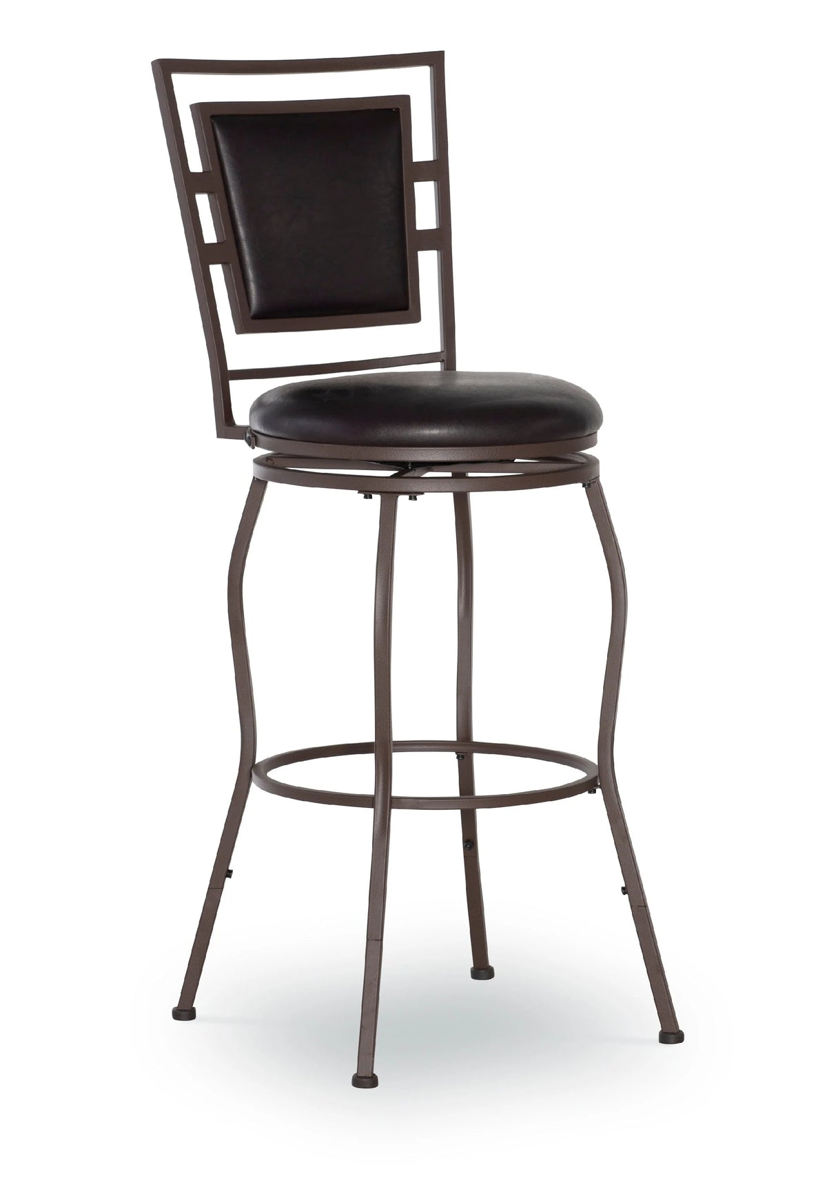 Linon Nora 3-Piece Swivel Bar Stool Set, 24"-30" Adjustable Seat Height, Dark Brown Finish with Dark Brown Vinyl Fabric