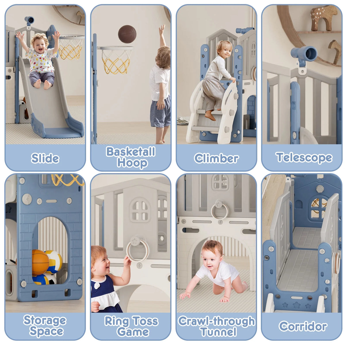 Korimefa 11-in-1 Toddler Slide Set with Golf, Basketball Hoop, Kids Slide for Toddlers Age 1-4, Climber Slip and Slides, Baby Outdoor Toys