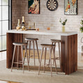 Tribesigns 55.12-Inch Bar Table, Home Bar Unit with a Faux Marble Finished Tabletop, Modern Freestanding Mini Bar for Home Kitchen, Living Room, Balcony, Basement, Walnut & White